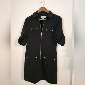 Michael Kors Utility Front Zip Black Shirt Dress